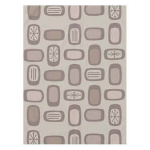 Midcentury MCM Rounded Rectangles Taupe Tablecloth