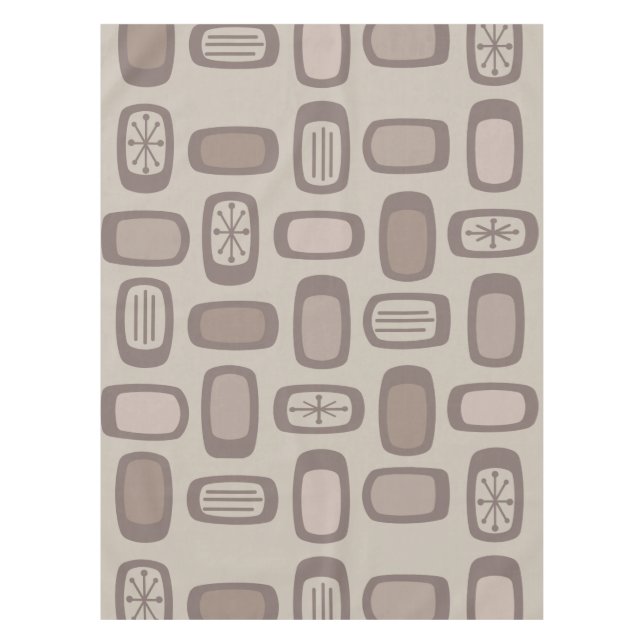 Midcentury MCM Rounded Rectangles Taupe Tablecloth (Front)