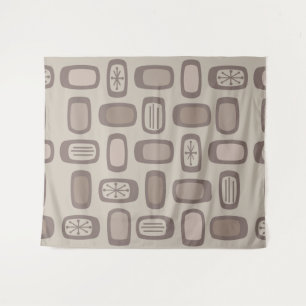 Midcentury MCM Rounded Rectangles Taupe Tapestry
