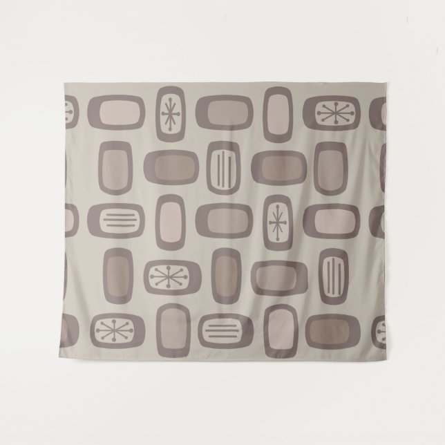 Midcentury MCM Rounded Rectangles Taupe Tapestry (Front (Horizontal))