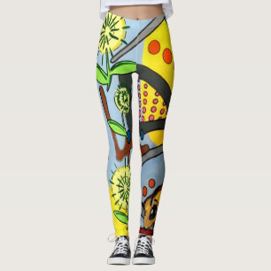 'MidCentury Mod Abstract Garden Bee' painting on a Leggings