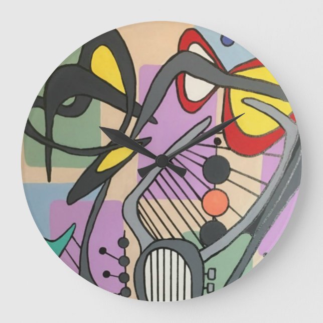 'MidCentury Mod Spider Song' painting on a Large Clock (Front)