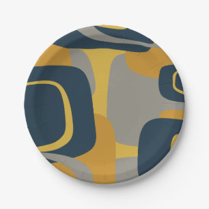 Midcentury Modern Abstract 2 Mustard Navy Gray Paper Plate