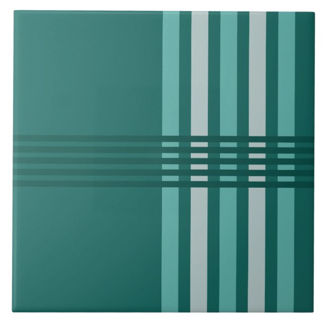 Midcentury Modern Abstract Lines Turquoise Tile (Front)