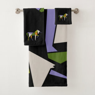 Midcentury Modern Abstract Powerful Tangram Animal Bath Towel Set
