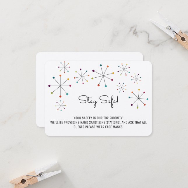 Midcentury Modern Atomic Aged Wedding Safety Cards (Front/Back In Situ)