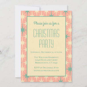 Midcentury Modern Atomic Retro Pink Xmas Stars Invitation