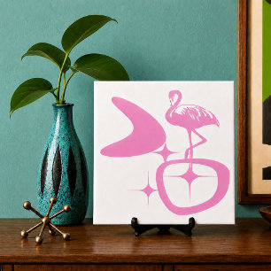 Midcentury Modern Atomic Retro Shape Pink Flamingo Tile