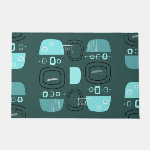 Midcentury Modern Bowls & Stones Teal Doormat