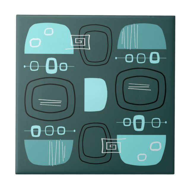 Midcentury Modern Bowls & Stones Teal Tile (Front)