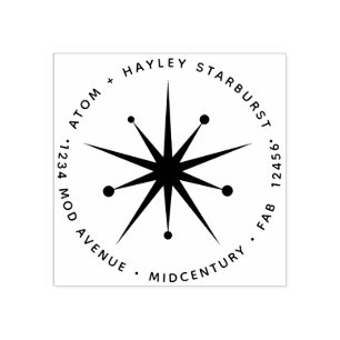 Midcentury Modern Christmas Atomic Starburst Star Rubber Stamp