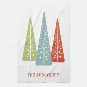 Midcentury Modern Christmas Trees Personalised Tea Towel