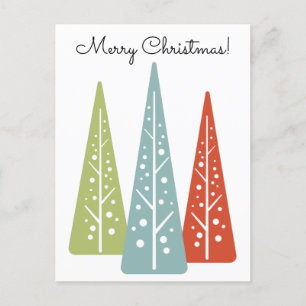 Midcentury Modern Christmas Trees Red, Green, Blue Postcard