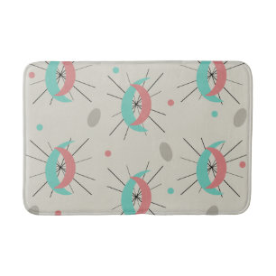 Midcentury Modern Crescents Turquoise Pink Bath Mat