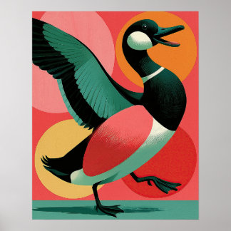 Midcentury Modern Duck Bold Geometric Art Poster