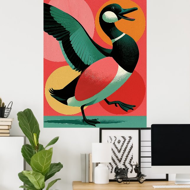 Midcentury Modern Duck Bold Geometric Art Poster (Home Office)