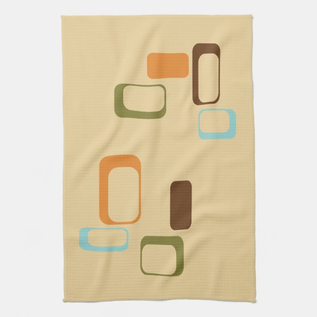 Midcentury modern geometric squares tea towel (Vertical)