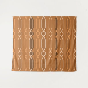 Midcentury Modern Hexagon Columns Orange Tapestry