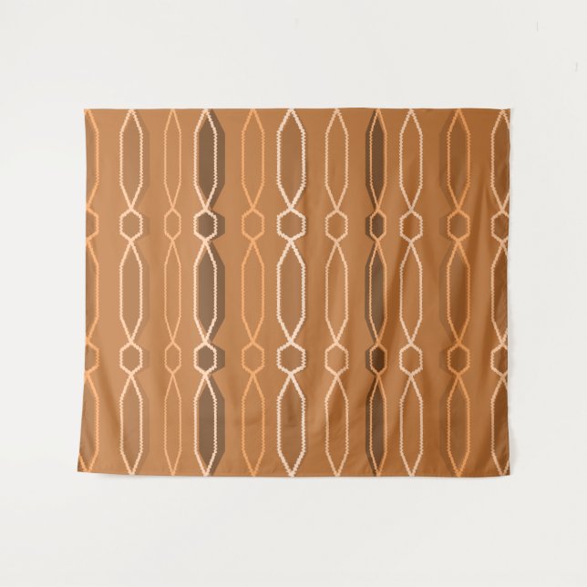 Midcentury Modern Hexagon Columns Orange Tapestry (Front (Horizontal))