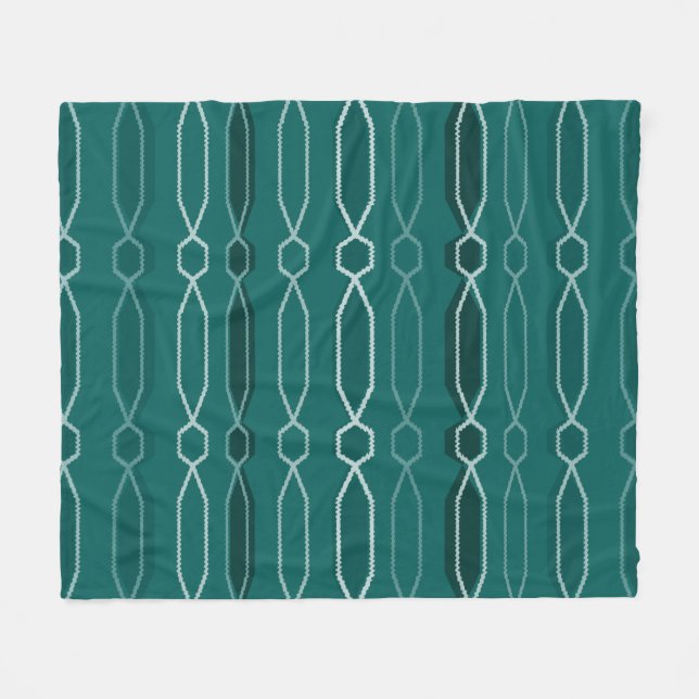 Midcentury Modern Hexagon Columns Teal Fleece Blanket (Front (Horizontal))