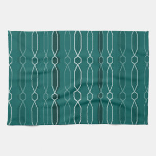 Midcentury Modern Hexagon Columns Teal Tea Towel
