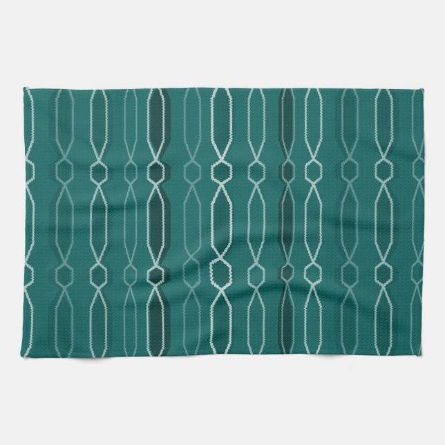 Midcentury Modern Hexagon Columns Teal Tea Towel (Horizontal)