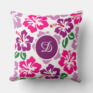 midcentury modern hibiscus tropical floral pattern cushion