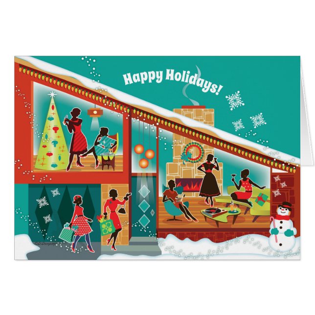 MidCentury Modern House - Gay women Holiday Card (Front Horizontal)