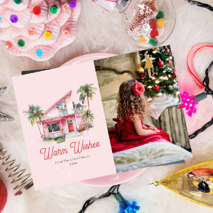 Midcentury Modern House Pink Christmas  Invitation