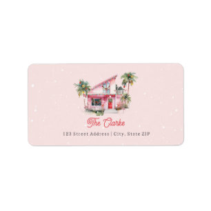 Midcentury Modern House Pink Christmas Label