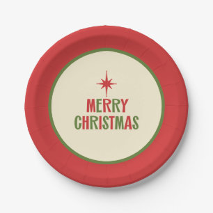 Midcentury Modern Merry Christmas Retro Typography Paper Plate