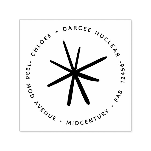 Midcentury Modern Minimalist Atomic Nuclear Star Self-inking Stamp (Design)