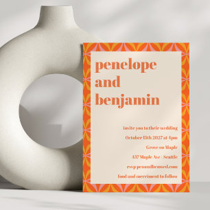 MidCentury Modern Orange Typography Wedding  Invitation