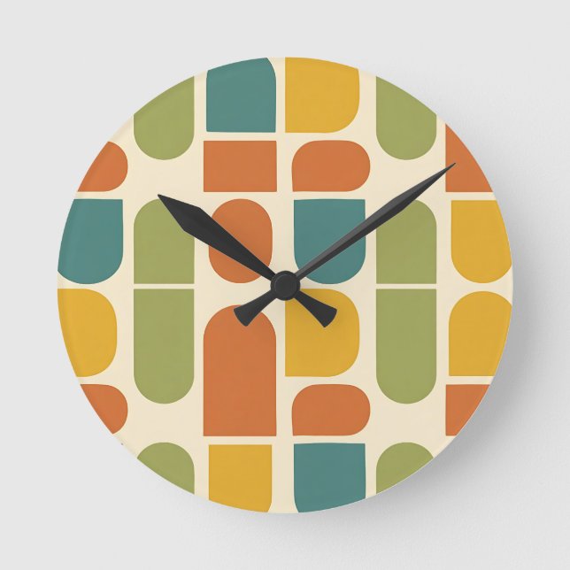 Midcentury Modern Organic Shapes Pattern Round Clock (Front)
