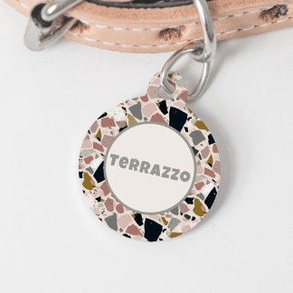 Midcentury Modern Pink Black Grey and Tan Terrazzo Pet Tag