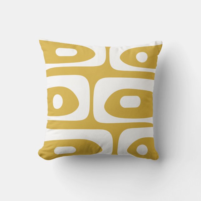 Midcentury Modern Piquet Abstract Mustard & White Cushion (Front)