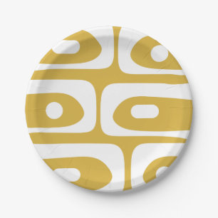 Midcentury Modern Piquet Abstract Mustard & White Paper Plate