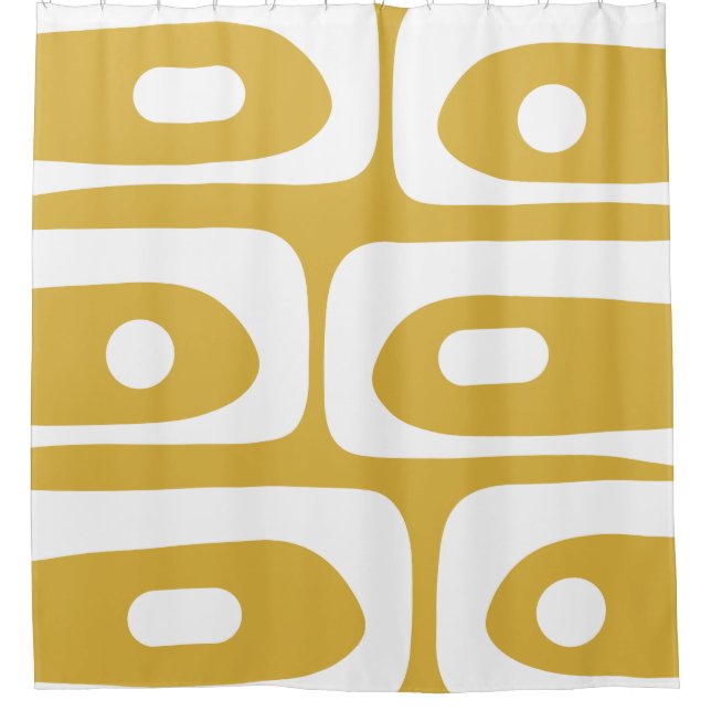 Midcentury Modern Piquet Abstract Mustard & White Shower Curtain (Front)