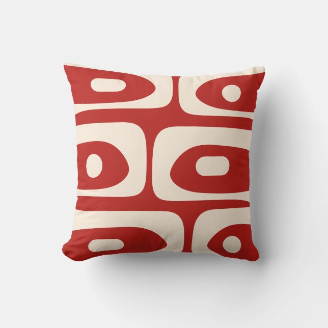 Midcentury Modern Piquet Abstract Red and Cream Cushion (Front)