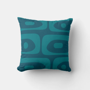 Midcentury Modern Piquet Abstract Teal Cushion
