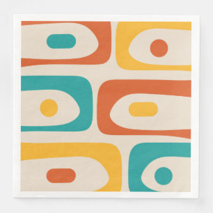 Midcentury Modern Piquet Abstract Teal Orange Napkin