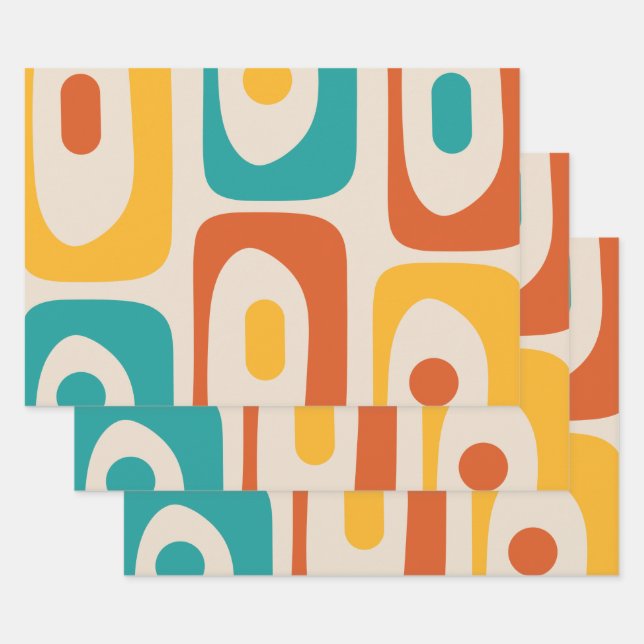 Midcentury Modern Piquet Minimalist Abstract Wrapping Paper Sheet (Set)