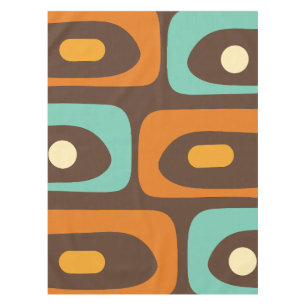 Midcentury Modern Piquet Pattern Brown Orange Teal Tablecloth