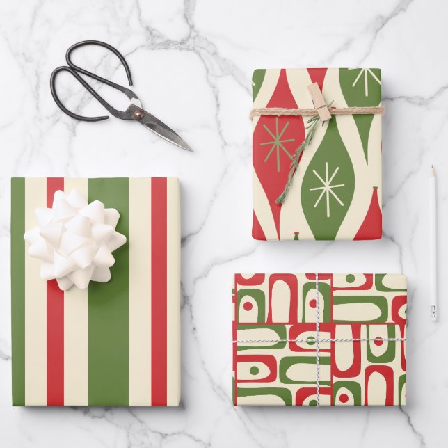 Midcentury Modern Retro Christmas Patterns Wrapping Paper Sheet (Front)