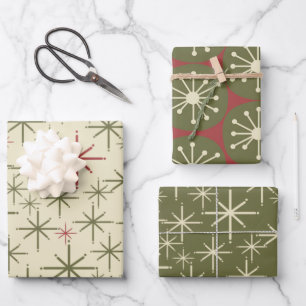 Midcentury Modern Retro Christmas Patterns Wrapping Paper Sheet