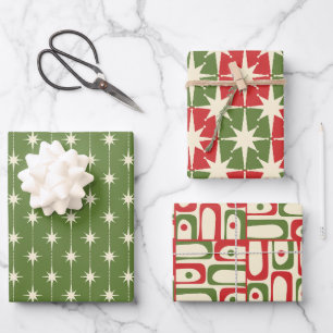 Midcentury Modern Retro Christmas Patterns Wrapping Paper Sheet