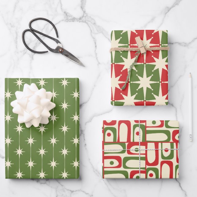 Midcentury Modern Retro Christmas Patterns Wrapping Paper Sheet (Front)