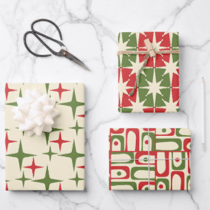 Midcentury Modern Retro Christmas Patterns Wrapping Paper Sheet