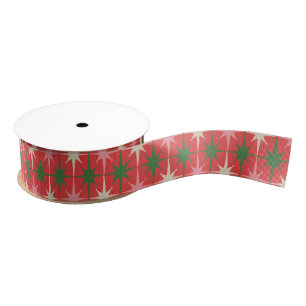 Midcentury Modern Retro Christmas Starbursts Grosgrain Ribbon