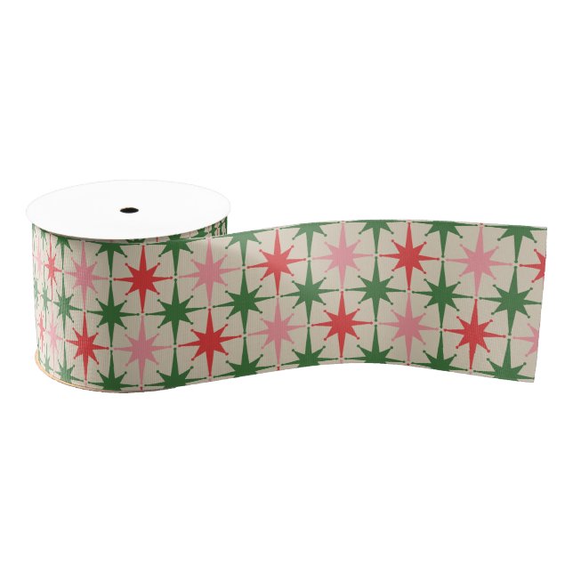 Midcentury Modern Retro Christmas Starbursts Grosgrain Ribbon (Spool)